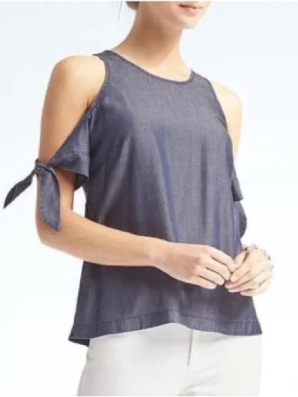 Banana Republic Cold-Shoulder Tie-Sleeve Women's Top in Denim Blue